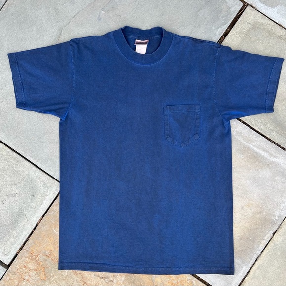 Vintage 90s Overdyed Dark Blue Reworked Pocket T-Shirt Made in USA - Picture 1 of 6